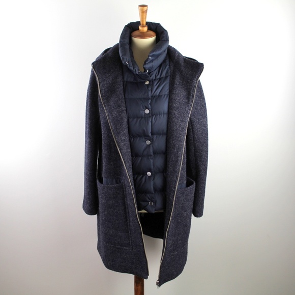 Soia & Kyo Lindsie Indigo Mixed Media Hooded Coat Puffer Down Vest Wool Blend L